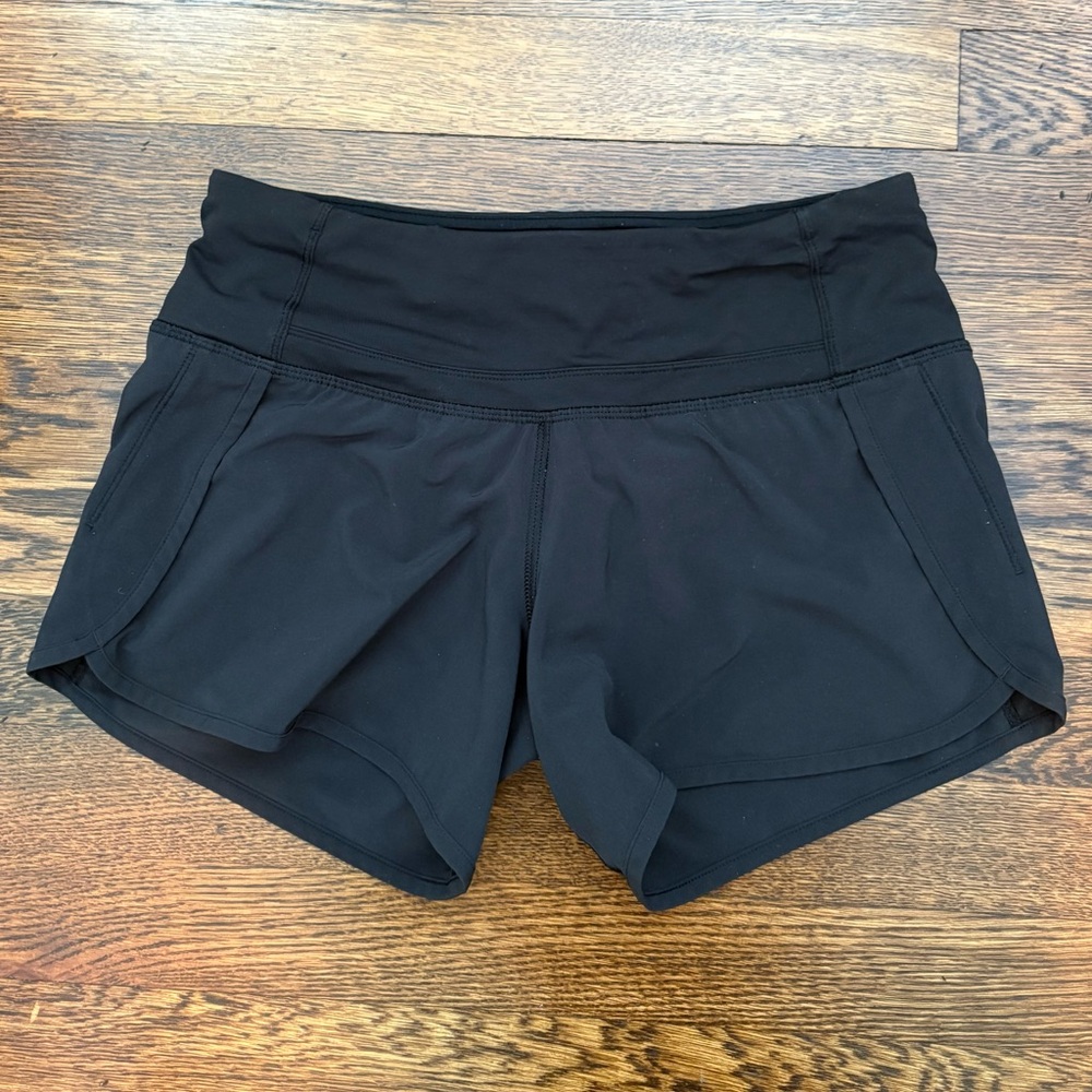 Lululemon Black Run Times Athletic Shorts 4” Inseam Wide Waistband | Size 2